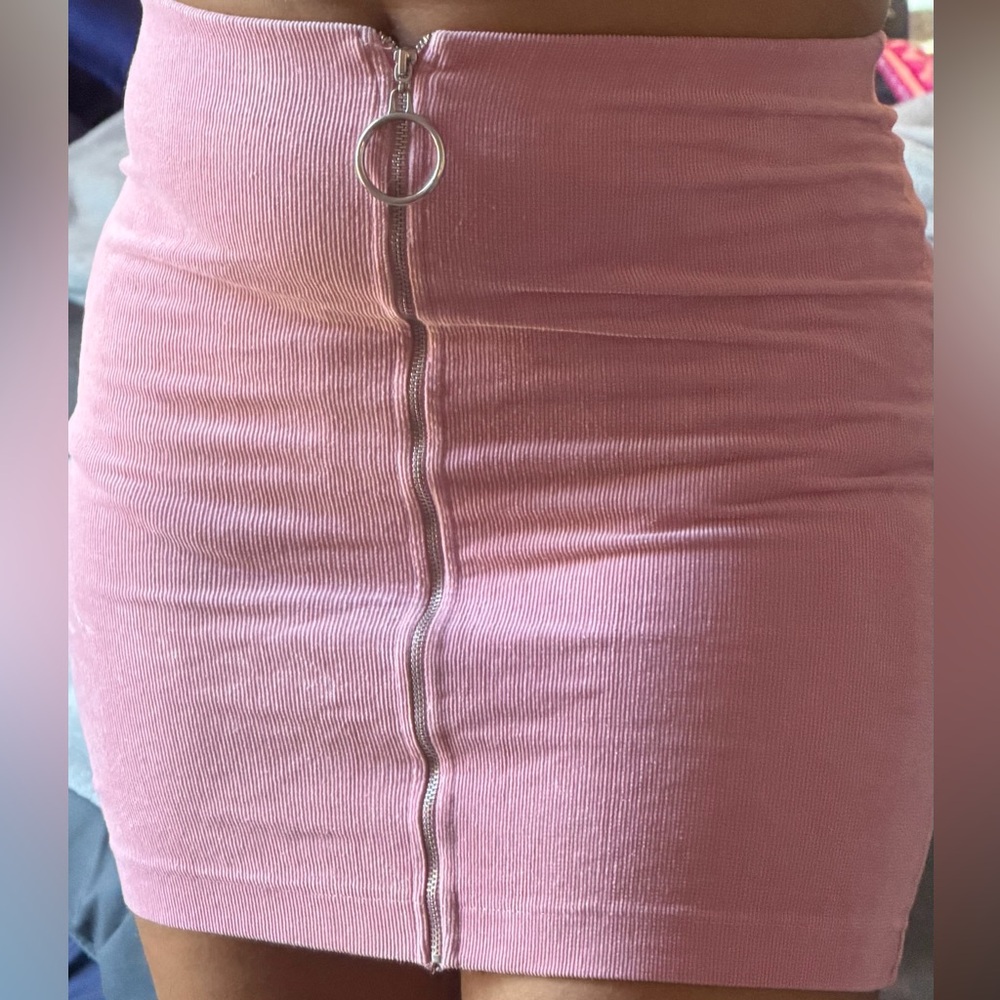 Fashion Nova Soft Pink Corduroy Zip Front Mini Skirt
